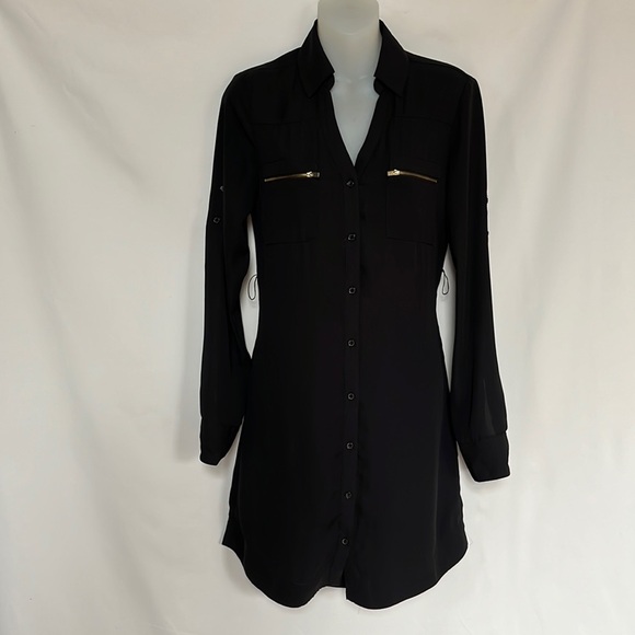 Express‎ Black Portofino Shirt Dress Gold Details Size XS - Picture 2 of 14